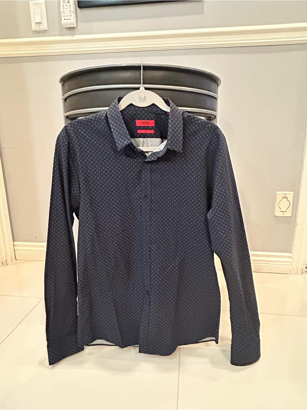 HUGO Men's Navy Micro-Pattern Dress Shirt